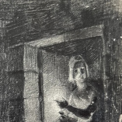 19th century Woman, Portrait, Family, Child, Life Scene Drawing Antique Original - 5