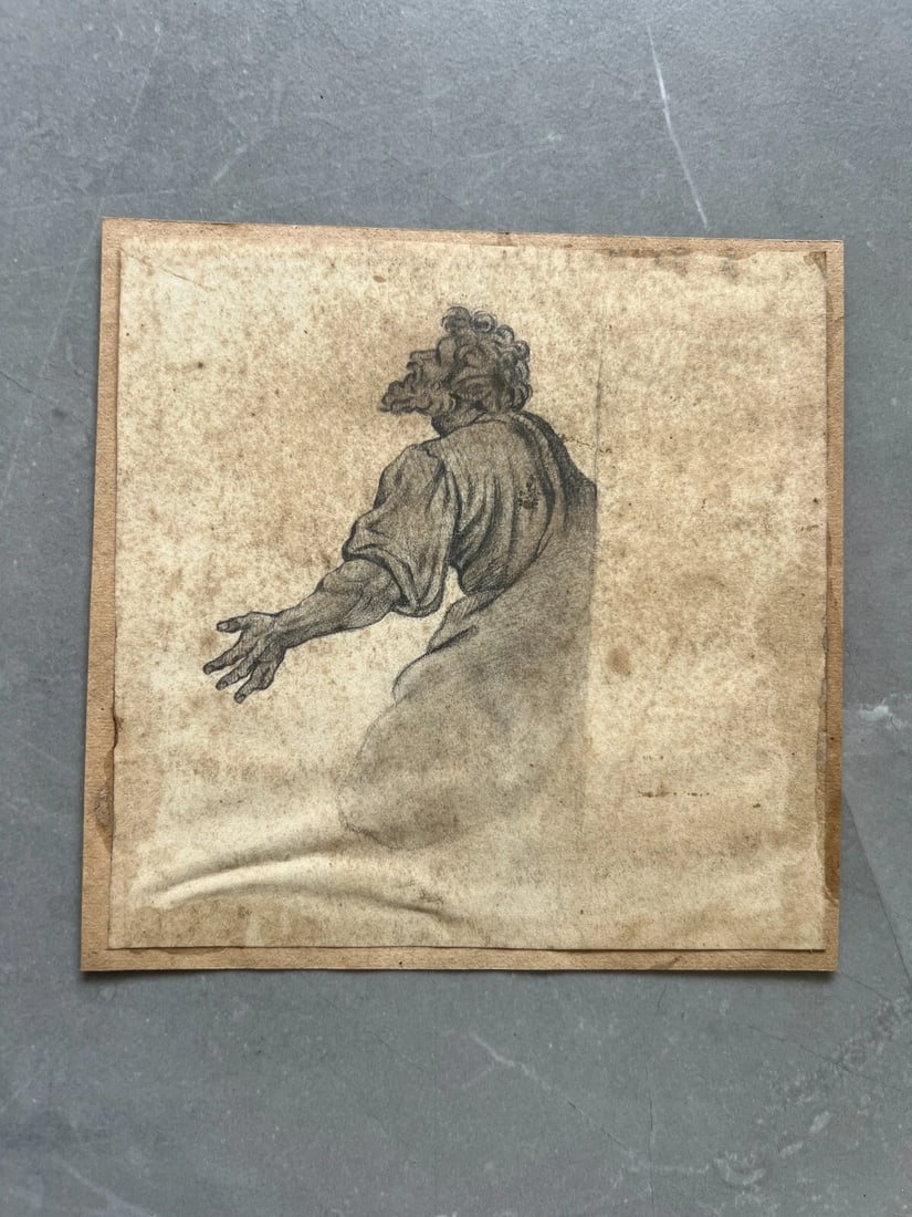 19th century Man, Portrait, Religious Scene - Drawing Antique Original - 2