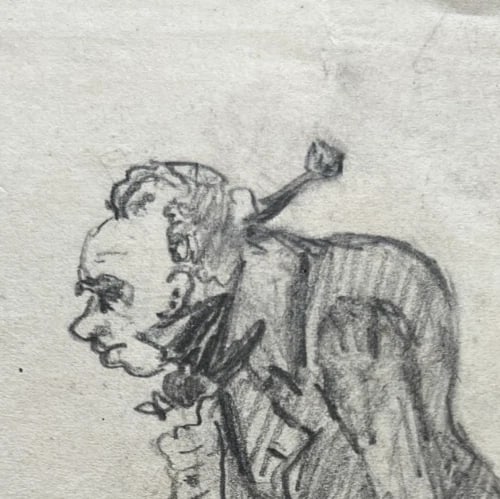 Antique Drawing Original Portrait, Man, Life Scene, Gentlemen signed - 3