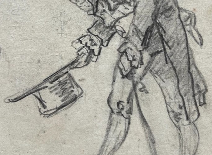 Antique Drawing Original Portrait, Man, Life Scene, Gentlemen signed - 4