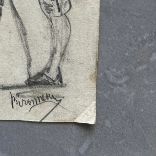 Antique Drawing Original Portrait, Man, Life Scene, Gentlemen signed - 5