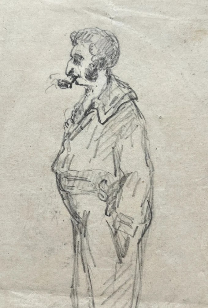 Antique Drawing Original Portrait, Man, Life Scene, Gentlemen signed: Title: Antique Drawing Original Portrait, Man, Life Scene, Gentlemen signed Description: Pencil on paper 6.10 x 3.93 inches / 15.5 x 10 cm stains Reserve: $130.00 Shipping: Domestic: Flat-rate of $