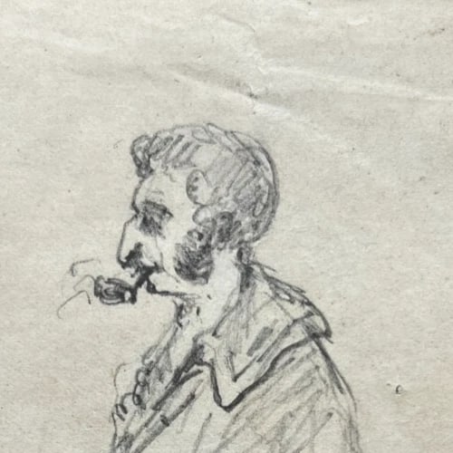 Antique Drawing Original Portrait, Man, Life Scene, Gentlemen signed - 3