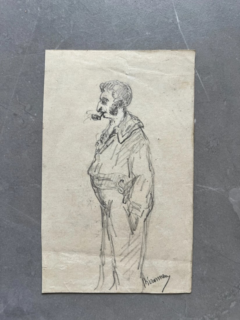 Antique Drawing Original Portrait, Man, Life Scene, Gentlemen signed - 6