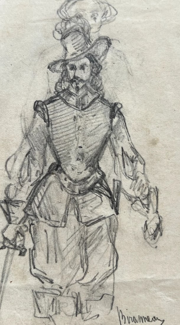 Antique Drawing Original Portrait, Man, Life Scene, Gentlemen signed (1 of 8)