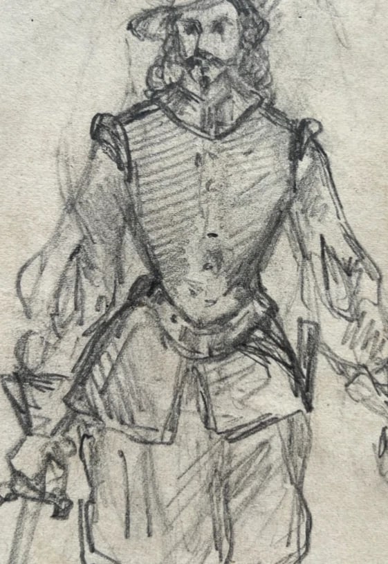 Antique Drawing Original Portrait, Man, Life Scene, Gentlemen signed - 6