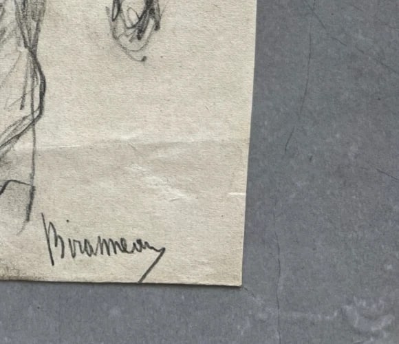 Antique Drawing Original Portrait, Man, Life Scene, Gentlemen signed - 7