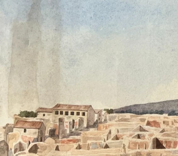 Antique Drawing Landscape, Volcano, Italy, Vesuv Alessandro LA VOLPE (1820-1887) - 5