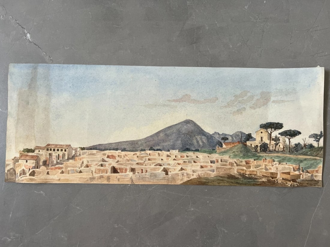 Antique Drawing Landscape, Volcano, Italy, Vesuv Alessandro LA VOLPE (1820-1887) - 7