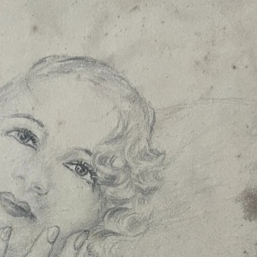 Antique Drawing Original Portrait Woman Dreaming Artwork - 3