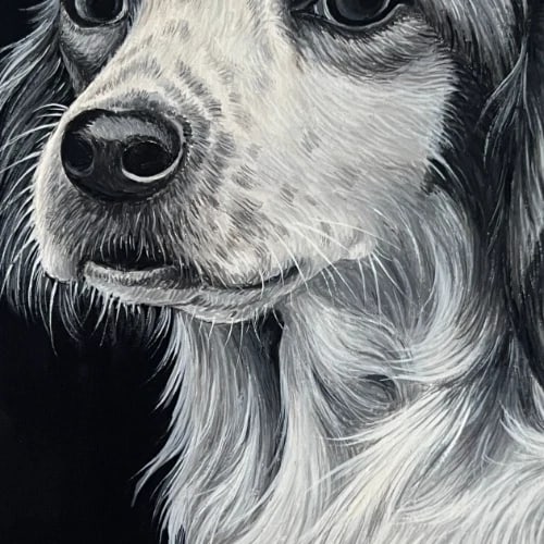 Antique Drawing Original Dog Portrait, Animal Artwork signed - 4