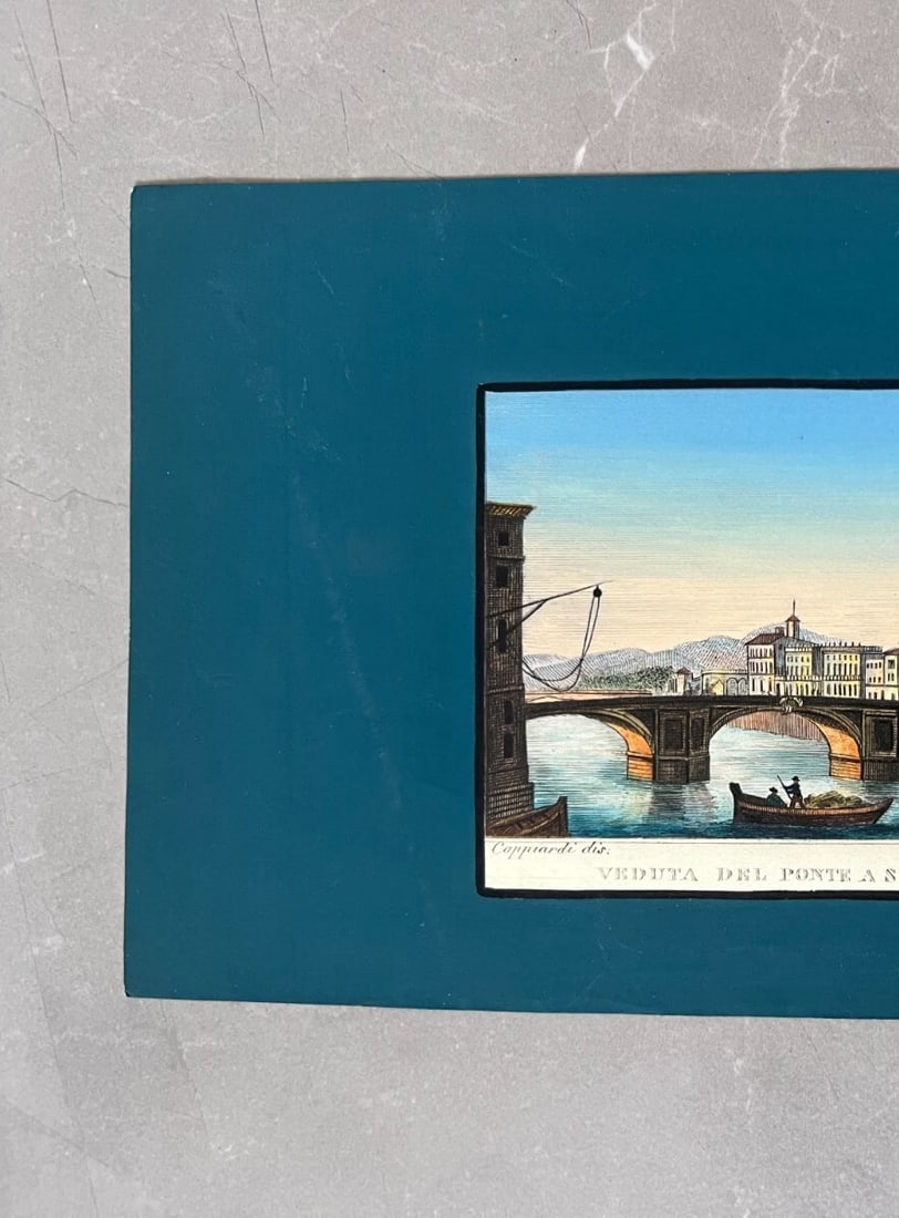 Antique Print Original Cityview Ponte Trinita Firenze, Architecture 19th century - 3