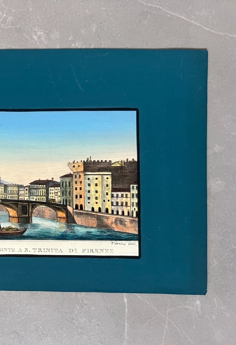 Antique Print Original Cityview Ponte Trinita Firenze, Architecture 19th century - 4