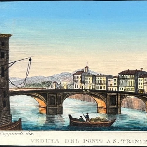 Antique Print Original Cityview Ponte Trinita Firenze, Architecture 19th century - 5