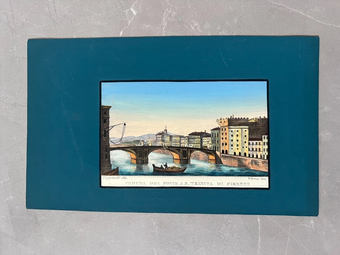 Antique Print Original Cityview Ponte Trinita Firenze, Architecture 19th century - 7