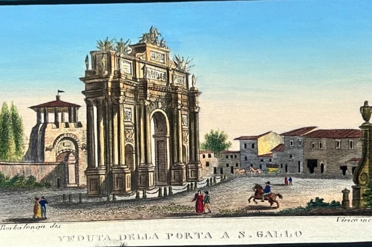 Antique Print Original Cityview, Porta Gallo, Architecture 19th century signed (1 of 8)