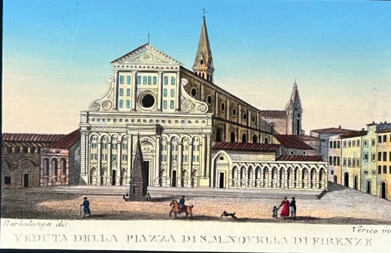 Antique Print Original Cityview Piazza Novella Firenze Architecture 19th century (1 of 8)