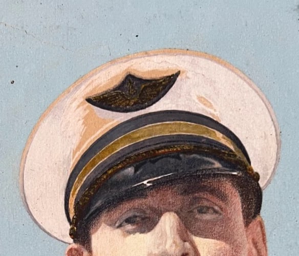 Original Antique Drawing Man Portrait, Aviator, Plane Worker Artwork - 4