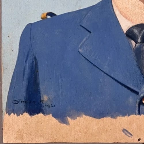 Original Antique Drawing Man Portrait, Aviator, Plane Worker Artwork - 6