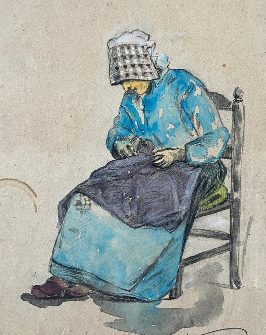 Original Antique Drawing Woman Portrait, Working Life 1888 signed 19th century (1 of 8)