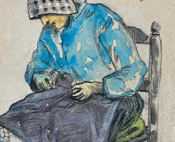 Original Antique Drawing Woman Portrait, Working Life 1888 signed 19th century - 4