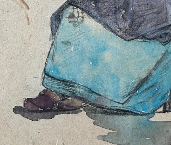 Original Antique Drawing Woman Portrait, Working Life 1888 signed 19th century - 5