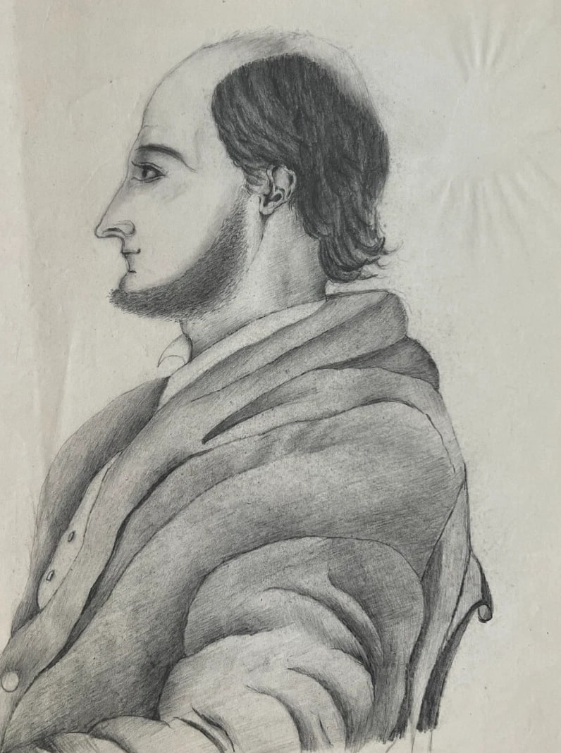 Original Antique Drawing Man Portrait, Doctor, Bald 1880 19th century: Title: Original Antique Drawing Man Portrait, Doctor, Bald 1880 19th century Description: Pencil on paper 26.5 x 21 cm / 10.43 x 8.26 inches folds Reserve: $150.00 Shipping: Domestic: Flat-rate of $25