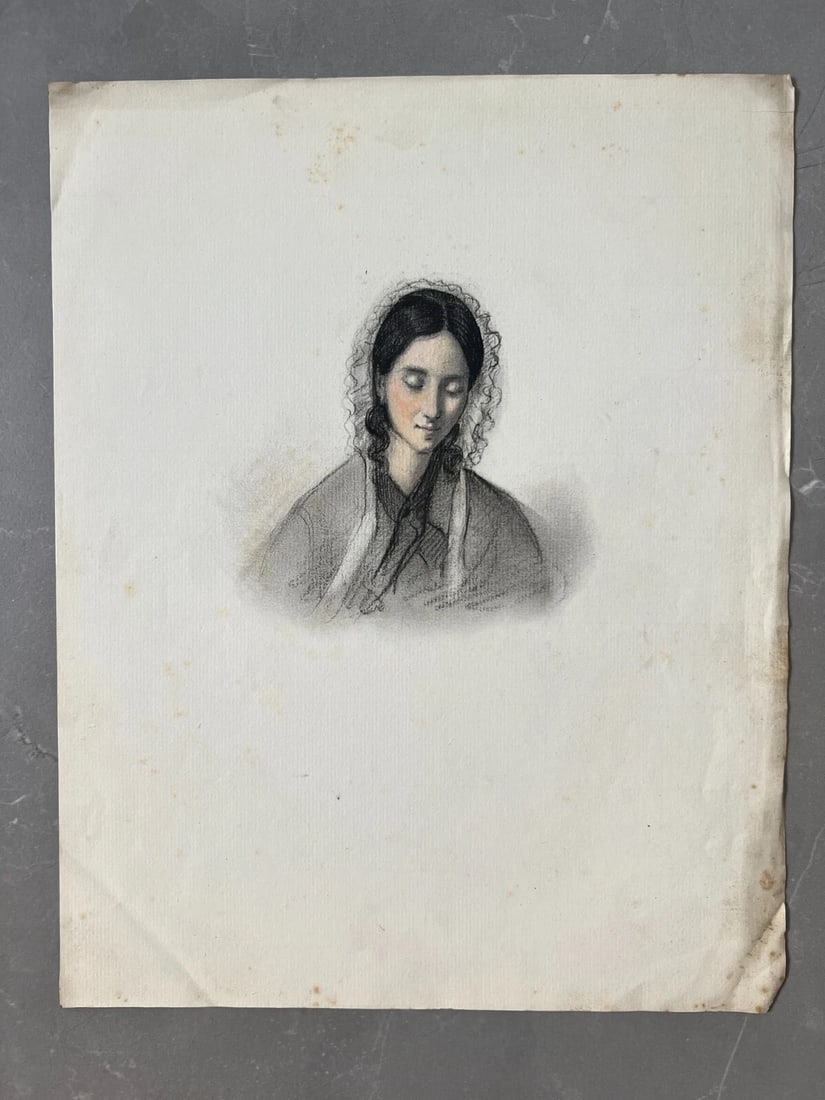 Antique Drawing Original Woman Portrait, Doctor, Epilepsy 19th century 1840 - 2