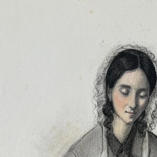 Antique Drawing Original Woman Portrait, Doctor, Epilepsy 19th century 1840 - 4