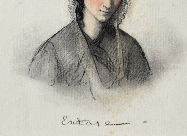 Antique Drawing Original Woman Portrait, Doctor, Epilepsy 19th century 1842 - 5