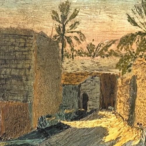 Antique Painting Original Orientalist Landscape, Houses, Village 19th century - 3