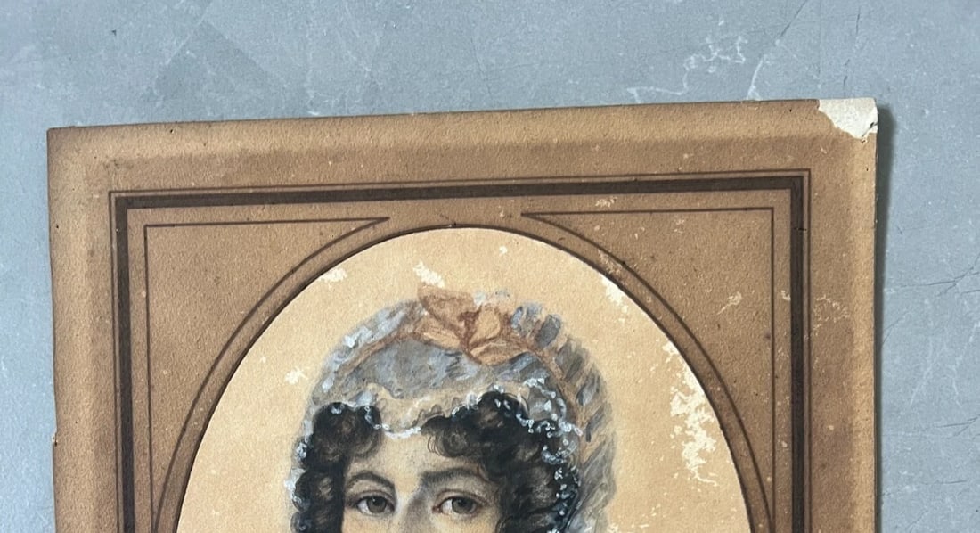 Antique Original Drawing Woman Portrait, Hat 19th century - 3