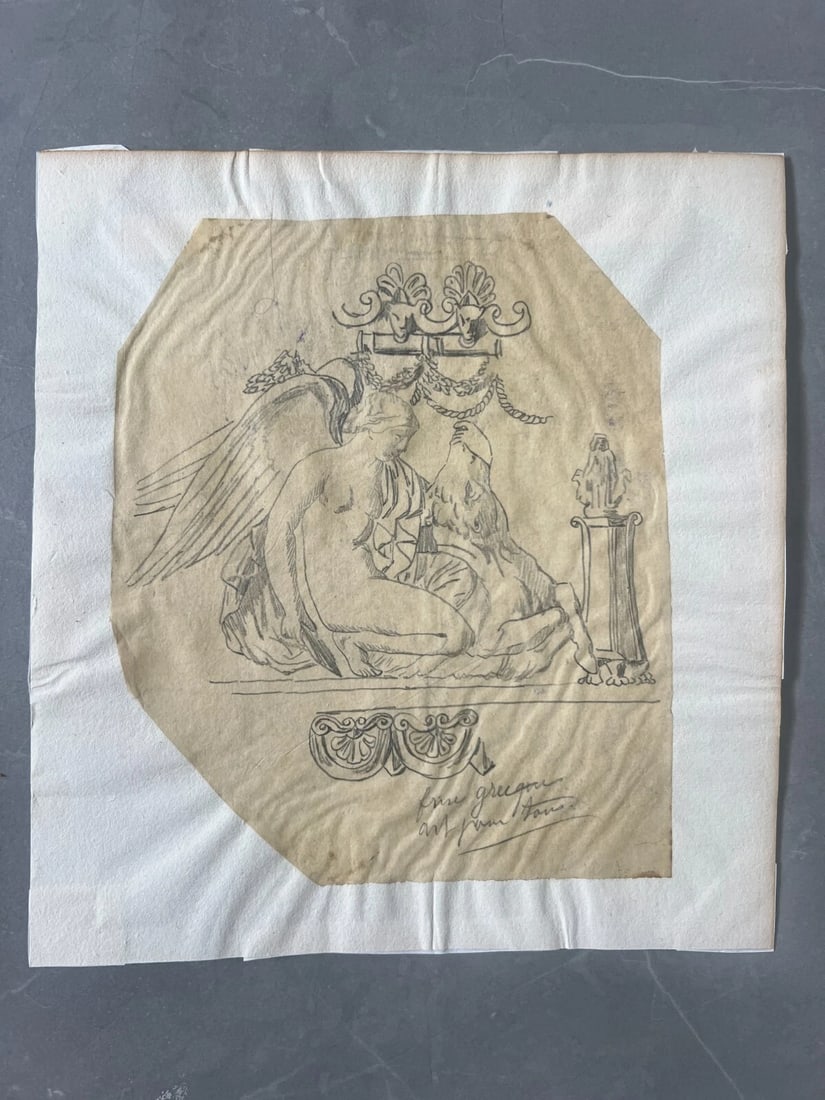 Antique Original Drawing Figue Woman, Portrait Mythology 19th century - 2