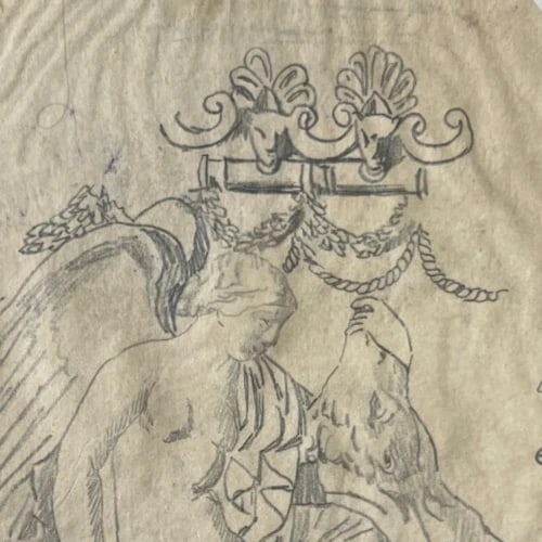 Antique Original Drawing Figue Woman, Portrait Mythology 19th century - 4