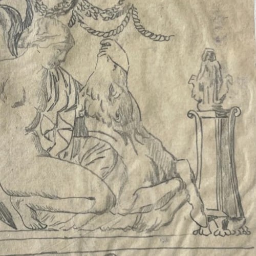 Antique Original Drawing Figue Woman, Portrait Mythology 19th century - 5