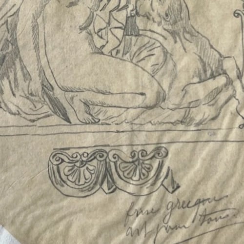 Antique Original Drawing Figue Woman, Portrait Mythology 19th century - 6