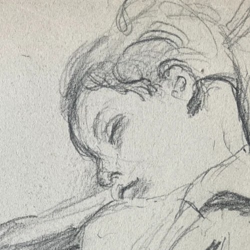 Antique Original Drawing Boy Portrait Child Sleeping 19th century - 3