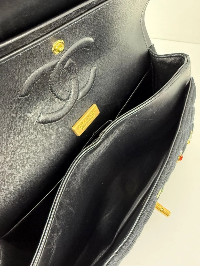 Chanel Jersey Knit Quilted Crystal Embellished Medium Double Flap Bag - 10