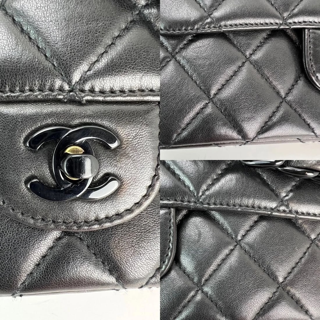 Chanel Vintage Quilted Lambskin Black Resin Chain Small Classic Single Flap - 3