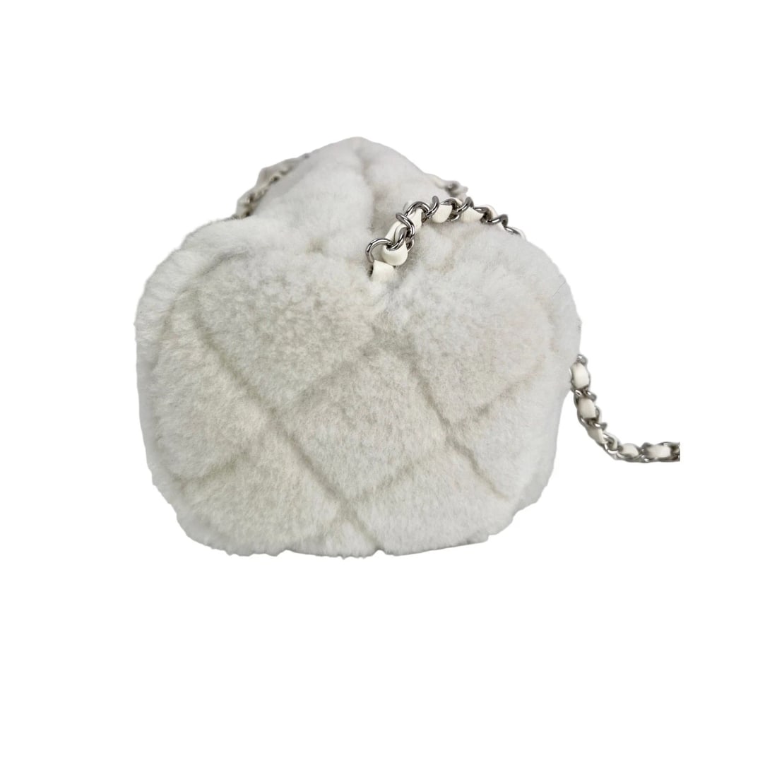 Chanel Shearling Quilted White Lambskin Bowler Crossbody Shoulder Bag - 3