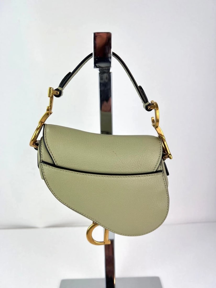Christian Dior Goatskin Light Green Micro Saddle Bag with Strap - 2