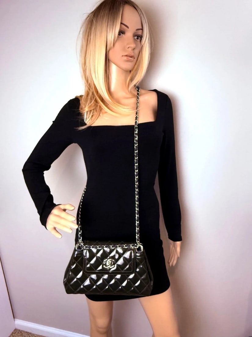 Chanel Medium Coco Shine Accordion Patent Leather Dark Navy Flap Bag - 13