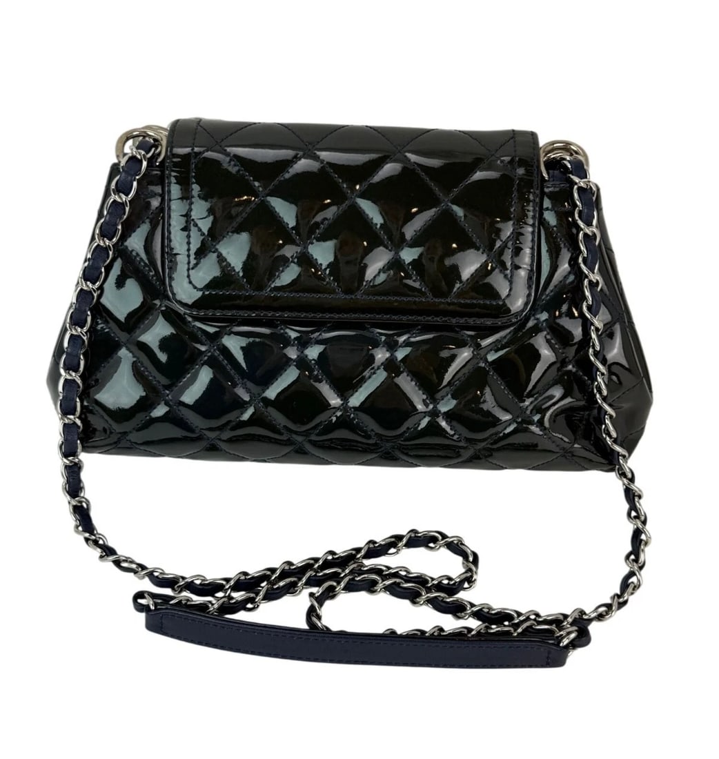 Chanel Medium Coco Shine Accordion Patent Leather Dark Navy Flap Bag - 2