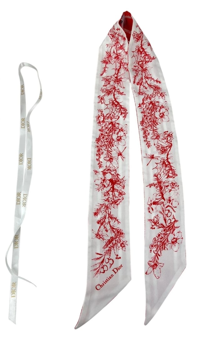 Christian Dior Toile De Jouy Sauvage Mitzah Red White Silk Scarf - 2
