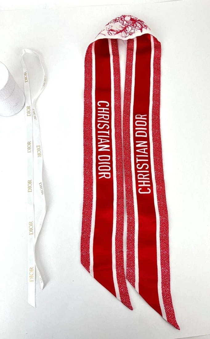 Christian Dior Toile De Jouy Sauvage Mitzah Red White Silk Scarf - 3