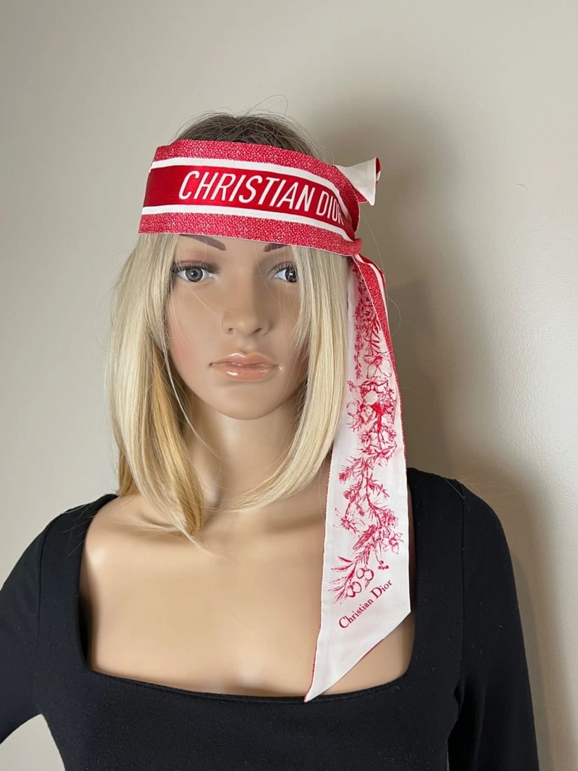 Christian Dior Toile De Jouy Sauvage Mitzah Red White Silk Scarf - 7