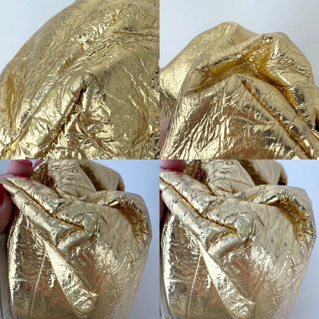 Bottega Veneta Metallic Gold Crinkled Lambskin The Pouch Oversized Clutch Bag E - 13