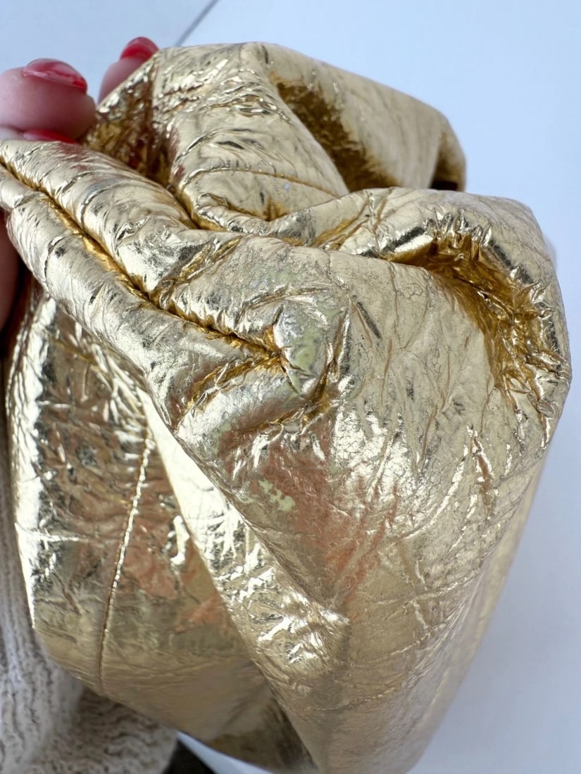 Bottega Veneta Metallic Gold Crinkled Lambskin The Pouch Oversized Clutch Bag E - 7