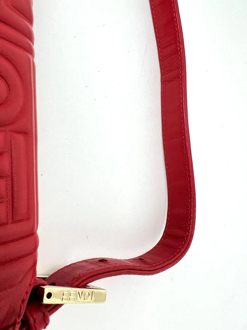 Fendi Red Leather Baugettte Shoulder Clutch Bag - 13