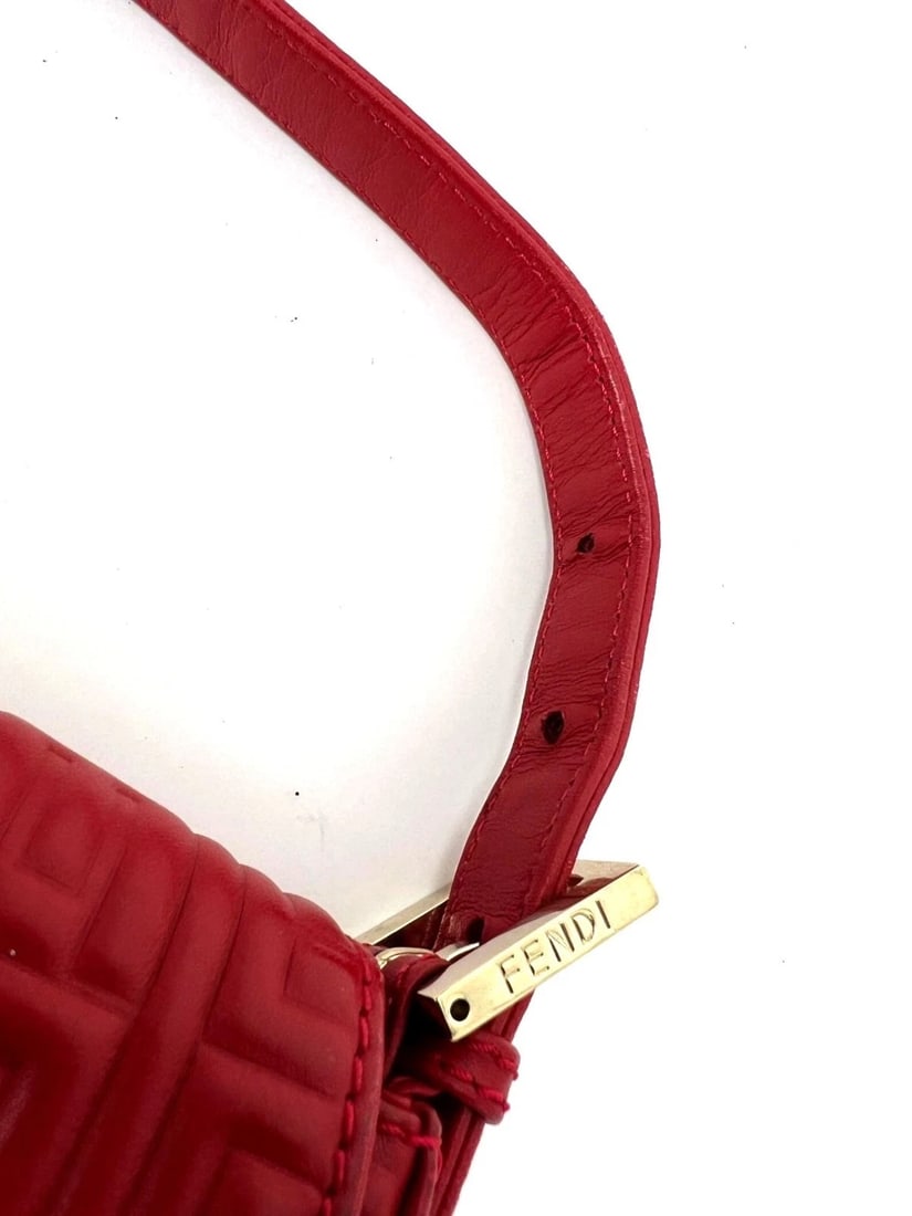 Fendi Red Leather Baugettte Shoulder Clutch Bag - 14